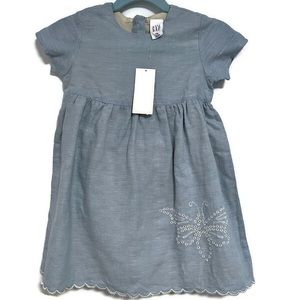 NWT Gap Kids linen/cotton dress, 12-18 months Butterfly eyelet, w/ diaper cover.